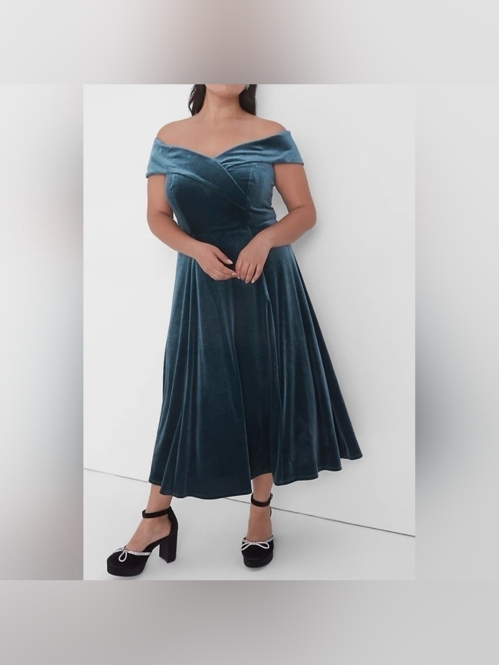 Lane Bryant NWT Green Off The Shoulder Velvet Swing Dress Festive Event size 18